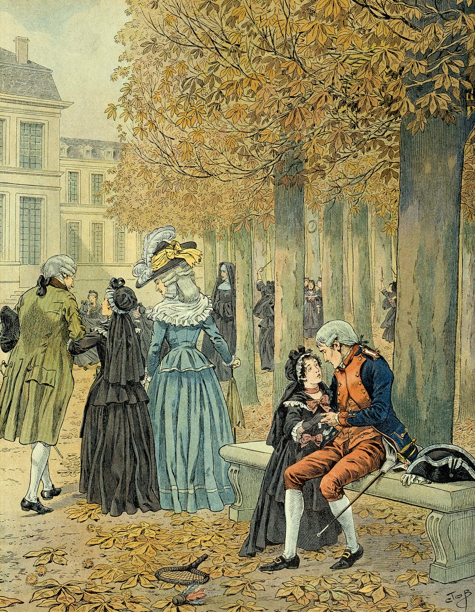 Napoleon I. Bonaparte (1769-1821) besuchte seine Schwester Elisa Bonaparte (1777-1820) im königlichen Haus von Saint-Cyr (Illustration) von pseudonym for Onfray de Breville Jacques Job