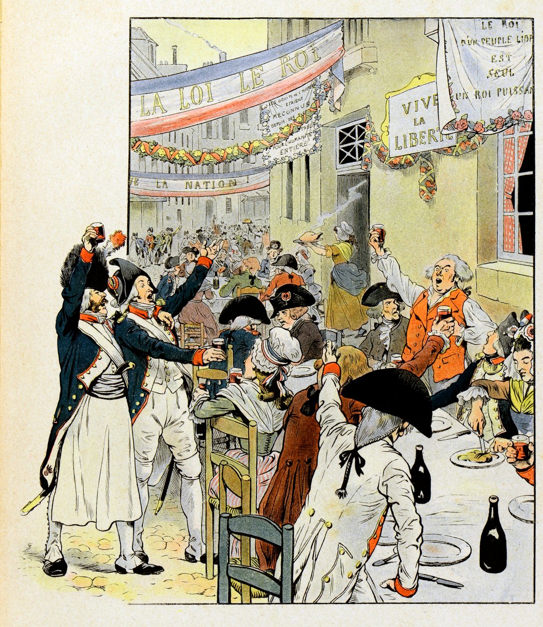 Revolutionäres Bankett nach der Eroberung der Bastille - Illustration von Job für das Buch „La Tour d