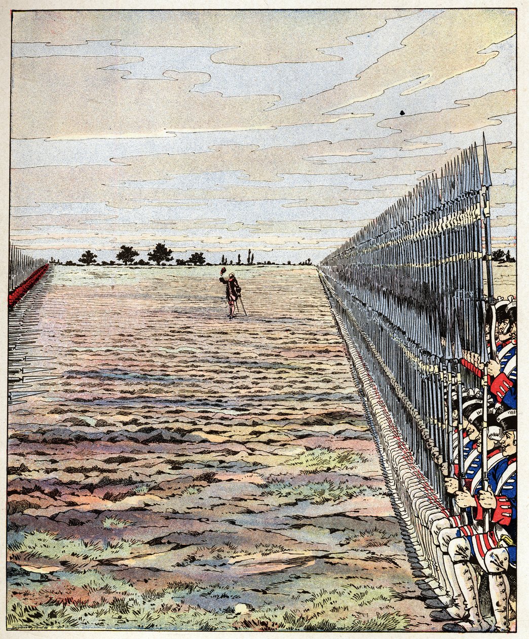 Schießen Sie zuerst, meine Herren, Worte des Grafen von Auteroche, ausgesprochen in der Schlacht von Fontenoy am 11.05.1745 während des Österreichischen Erbfolgekriegs. Illustration von Job (Jacques Marie Gaston Onfray de Bréville) von pseudonym for Onfray de Breville Jacques Job