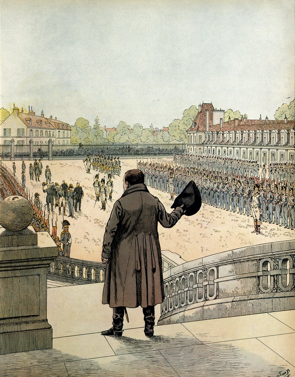 Der Abschied von Napoleon I. Bonaparte (1769-1821) im Hof des Cheval Blanc in Fontainebleau am 20. April von pseudonym for Onfray de Breville Jacques Job