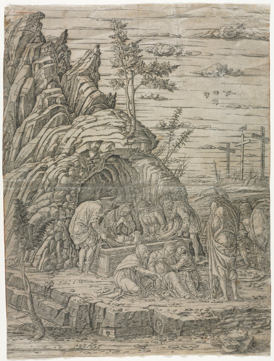 Die Grablegung mit den vier Vögeln von school of Andrea Mantegna