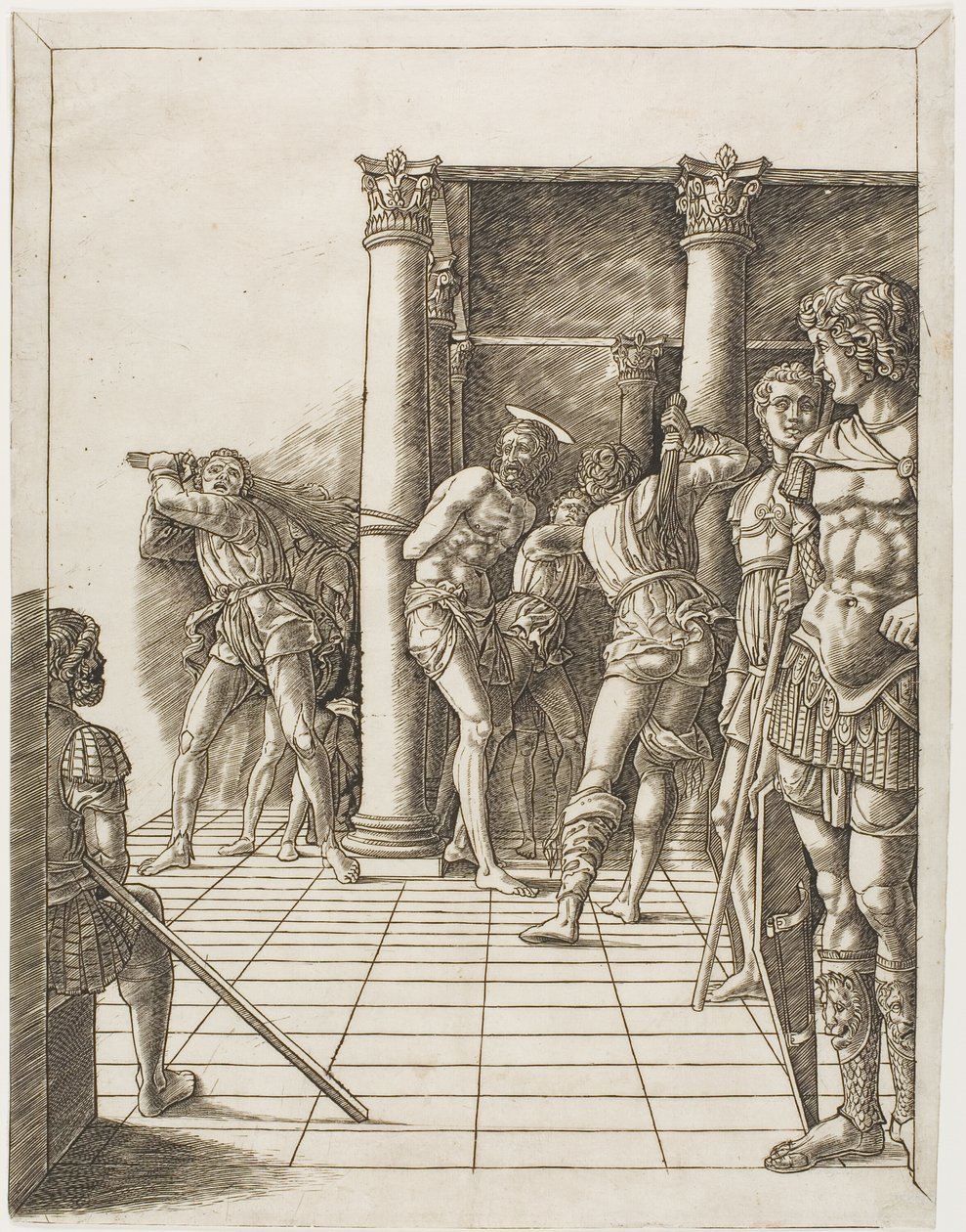 Die Geißelung Christi, mit dem Pflaster von school of Andrea Mantegna