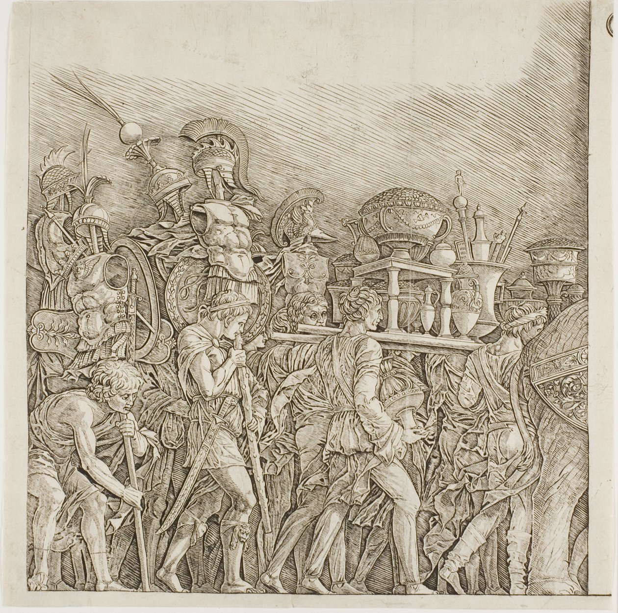 Triumph des Cäsar: Soldaten tragen Trophäen von school of Andrea Mantegna