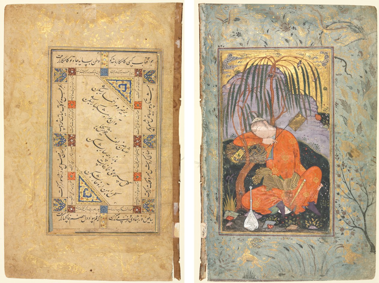 Persische Kupletten (recto); Schlafender Jüngling (verso) von style of Riza yi Abbasi