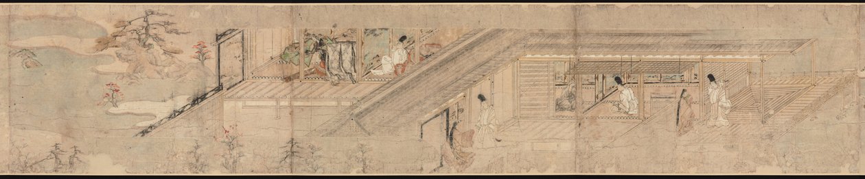 Erzählbildrolle über die Liebesromanze eines Höflings und eines Mädchens in Sumiyoshi von Unknown artist