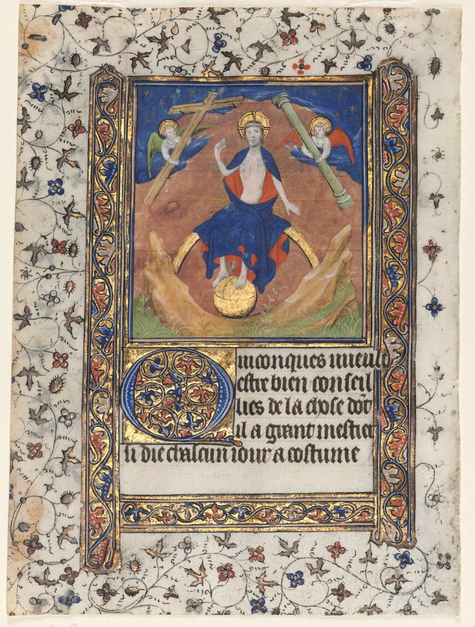 Blatt aus einem Stundenbuch: Christus im Gericht von workshop of Boucicaut Master