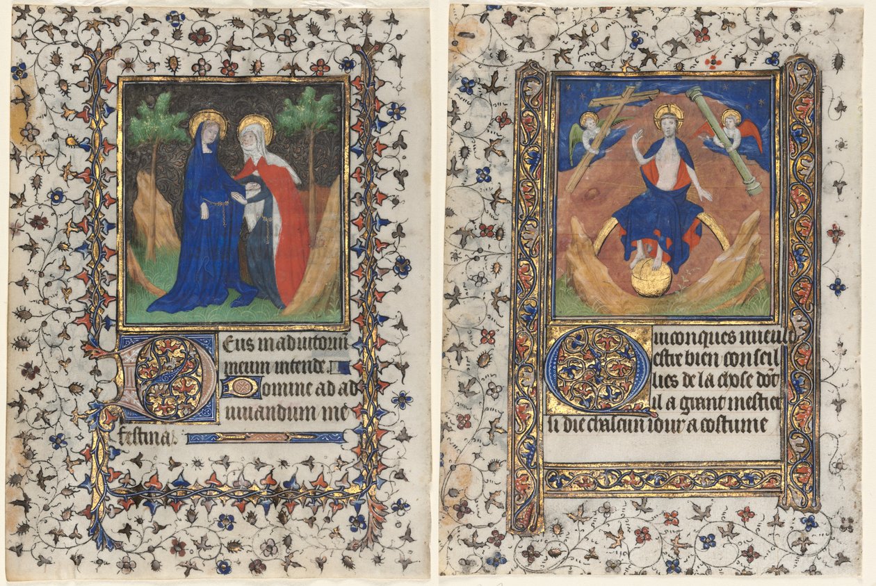 Blätter aus einem Stundenbuch: Die Heimsuchung und Christus im Gericht von workshop of Boucicaut Master