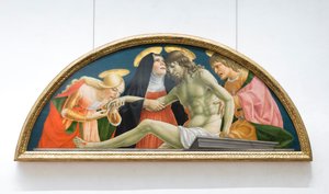 Hl. Maria Magdalena, die Jungfrau Maria und hl. Johannes der Evangelist trauern um den toten Christus von (1374 c.1420) Lorenzo da Sanseverino