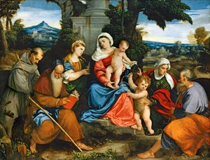 Die Heilige Familie mit den Heiligen Franziskus, Antonius, Magdalena, Johannes der Täufer und Elisabeth