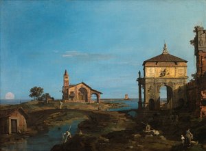 Eine Insel in der Lagune mit einem Tor und einer Kirche