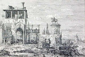 Landschaft mit einem Reiterdenkmal (Gravur) von Canaletto