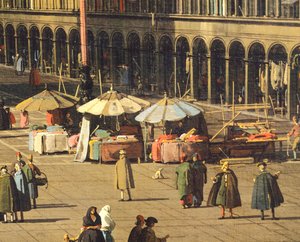 Piazza San Marco (Markusplatz) von der Basilika in Richtung Kirche San Geminiano und Procuratie Nuove (Gebäude der Prokuratoren), Venedig, von Giovanni Antonio Canal, bekannt als Canaletto (1697-1768), Öl auf Leinwand, ca. 1735