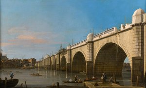 London, Westminster Bridge im Bau, vom Südosten gesehen