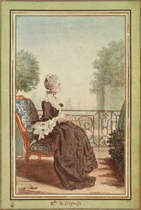 Ms Jeanne Julie Eleonore de Lespinasse, Gravur von Carmontelle