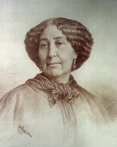Porträt der Schriftstellerin George Sand (1804-1876) Aurore Dupin, Baronin Dudevant. Zeichnung von Rene Jouhan (1835-?) nach einem Foto von Nadar