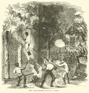 New Yorker Randalierer hängen eine schwarze Person, Juli 1863 (Gravur) von (after) American School