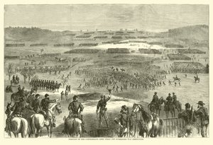 Position der konföderierten Armee, als die Kapitulation verkündet wurde, April 1865 (Gravur) von (after) American School