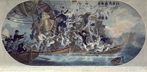 Das Entern und Einnehmen von Seiner Majestät ehemaligem Schiff, Hermione (jetzt Retribution) 25. Oktober 1799, graviert von Roffe von (after) Elms