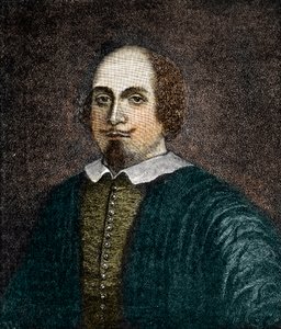 Porträt des englischen Dramatikers William Shakespeare (1564-1616). Gravur nach einem anonymen Gemälde aus dem 18. Jahrhundert von (after) English School