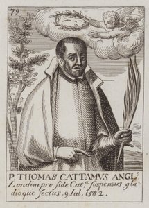 Thomas Cottam, englischer katholischer Priester und Märtyrer (Gravur)