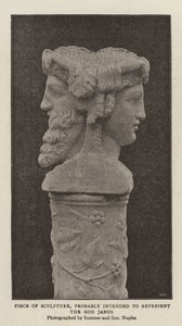 Skulpturstück, wahrscheinlich zur Darstellung des Gottes Janus (s/w Foto)