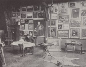 Französischer Maler Alfred Philippe Roll in seinem Atelier von (after) French Photographer