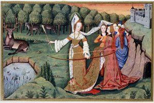 Diane (Artemis) - Chromolithographie aus einer 15. Jahrhundert-Illumination