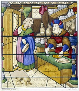 Geschichte des Juden in der Rue des Billettes - Faksimile eines Glasfensters, St. Alpin Kirche in Chalon von (after) French School