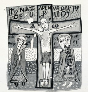 Religiöse Kunst, Christus am Kreuz. 12. Jahrhundert. von (after) French School