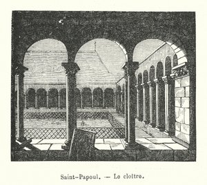 Saint-Papoul, Der Kreuzgang (Gravur) von (after) French School