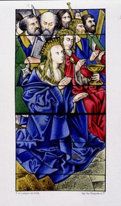 Die Jungfrau umgeben von den Aposteln - Reproduktion eines Glasfensters der St. Vincent de Rouen Kirche von (after) French School