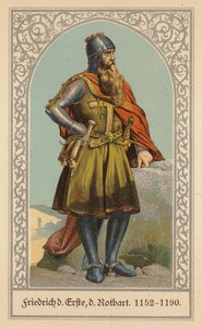 Friedrich Barbarossa, Heiliger Römischer Kaiser (Farblithografie) von (after) German School