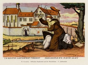 Mönch diszipliniert eine Nonne im Klostergarten von (after) German School