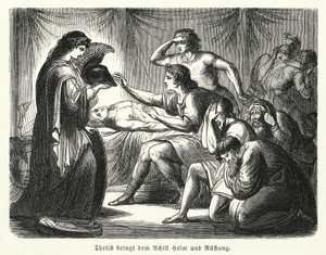 Thetis bringt den Helm und die Rüstung von Achilles von (after) German School