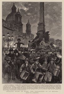 Zwölfte Nacht in Rom, die Prozession von La Befana (Gravur) von (after) Italian School