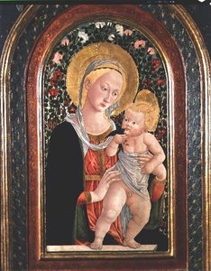 Madonna mit Kind, Kind stehend, einen Vogel haltend