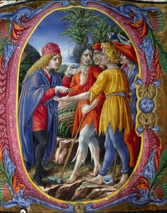 Illuminierte Initiale, die das Gleichnis von den bösen Winzern darstellt von (c.1445 1527) Liberale da Verona