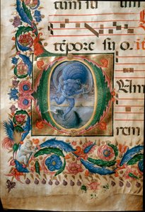 Lettrine mit Darstellung von Aeolus, dem Hüter der Winde