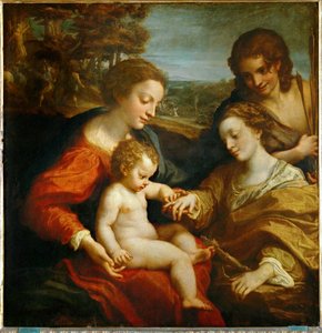 Die mystische Hochzeit der Heiligen Katharina von Alexandria mit dem Jesuskind und dem Heiligen Sebastian