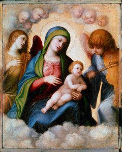 Jungfrau und Kind umgeben von zwei Engeln und Cherubinen von (c.1489 1534) Correggio