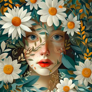 Schönes Frauenporträt umgeben von Mohnblumen