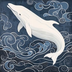Delfin in surrealem blauem Hintergrund von F. Abderrahim