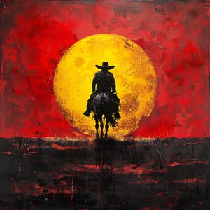 Vintage Western Cowboy und Sonnenuntergang Cartoon Poster für Wanddeko von F. Abderrahim