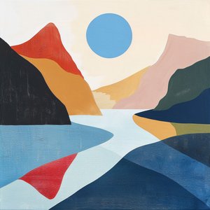 Seeblick abstrakte Landschaft geometrische Formen minimalistisch für Wanddeko von F. Abderrahim