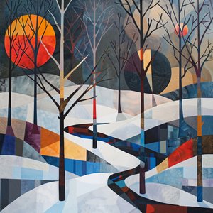 Bäume und Winterlandschaft, abstrakte geometrische Form von F. Abderrahim
