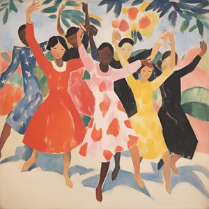 Minimalist painting of dancing children | Custom Canvas Prints von F. Abderrahim