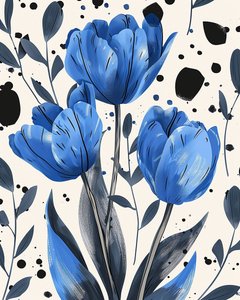 David Tulpenzeichnung konventionell in Blau von F. Abderrahim