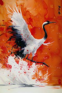 Storch gemalt in warmen Farben im asiatischen künstlerischen Stil