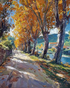 Landstraße durch den Wald, impressionistische Landschaft