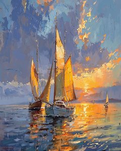 Segelboote auf dem Meer bei Sonnenuntergang